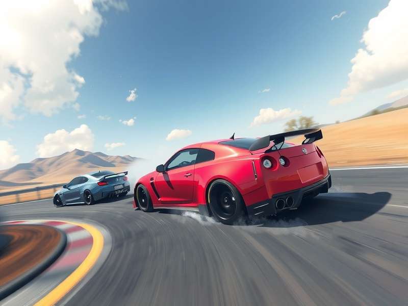 A high-performance car executing a perfect drift on a mountain pass in Drifting Lands