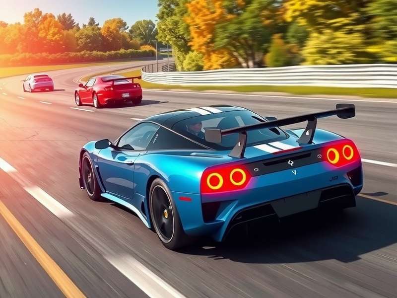 Drifting Lands gameplay screenshot showing a high-speed drift on a neon-lit city track