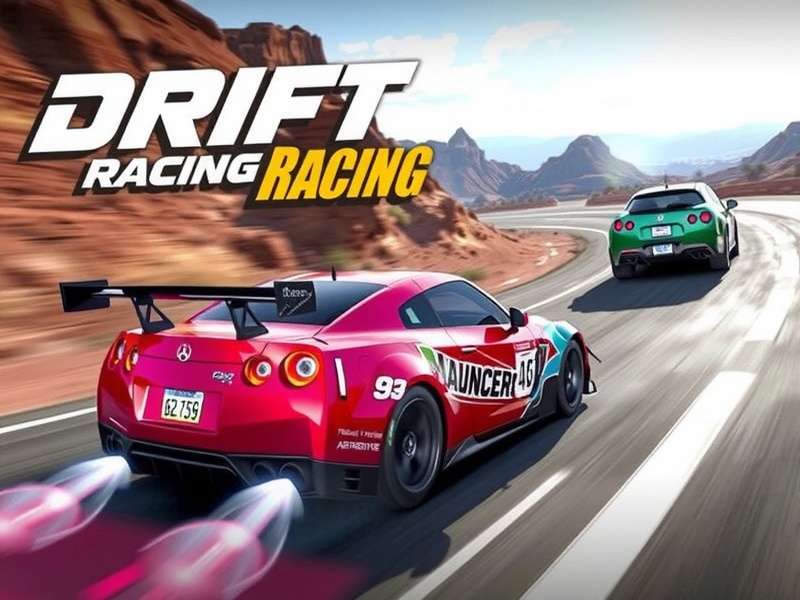 A high-octane drift scene from Drifting Lands game, showing a car in a perfect sideways slide with smoke and sparks.