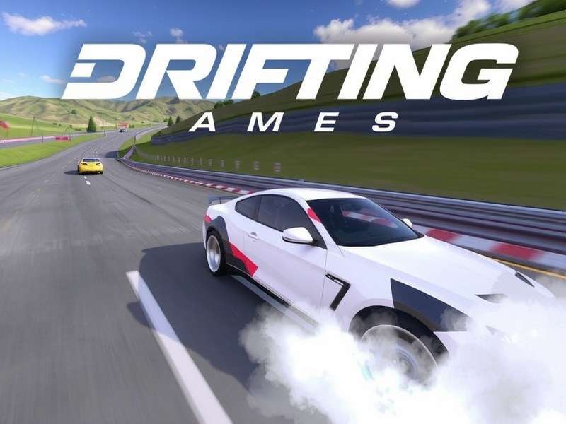 Drifting Lands gameplay screenshot showing a custom car drifting on a neon-lit track