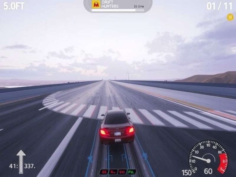 Mh Drift Hunters gameplay screenshot showing a car drifting on a mountain road