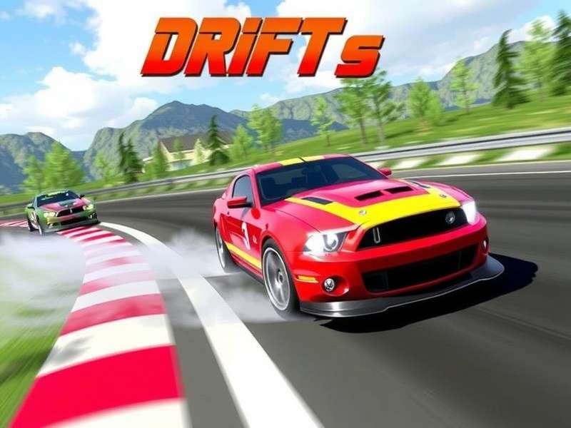 Drifting Lands gameplay screenshot showing a high-speed drift in a neon-lit city