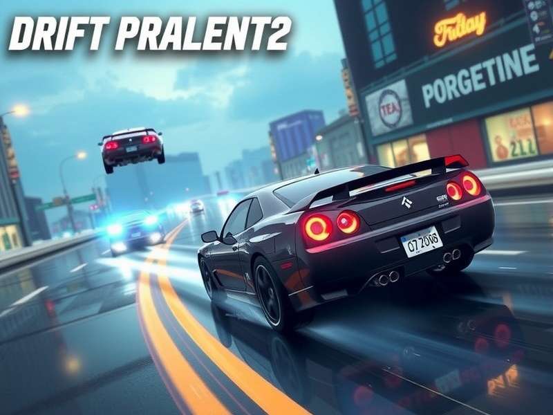 Drift Game Online in action showing a car drifting on a neon-lit track