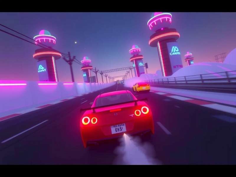 Drifting Lands gameplay screenshot showing a custom mech battling enemy ships in a detailed cyberpunk landscape