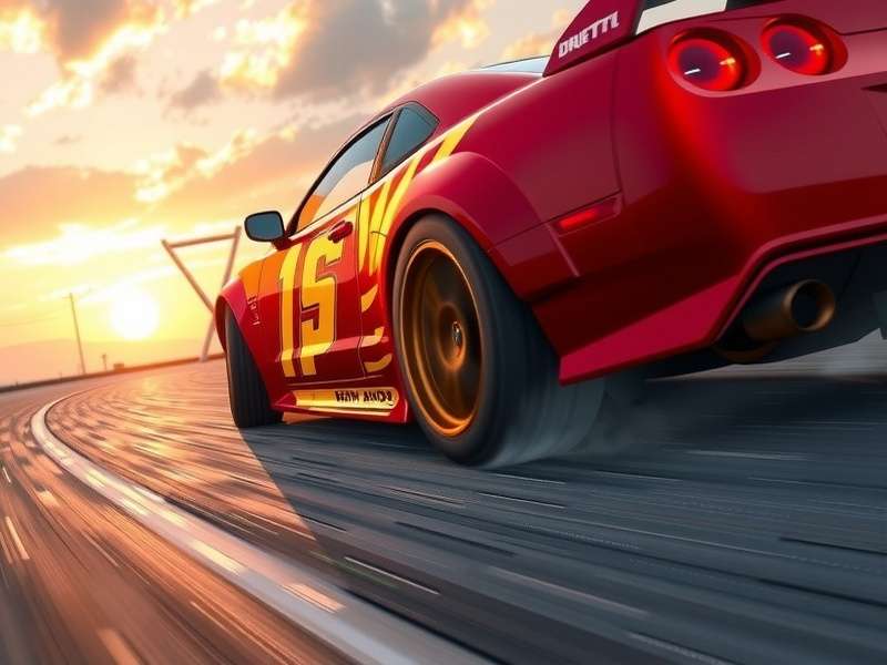 Drifting Lands gameplay screenshot showing a futuristic ship in a neon-drenched sky battle