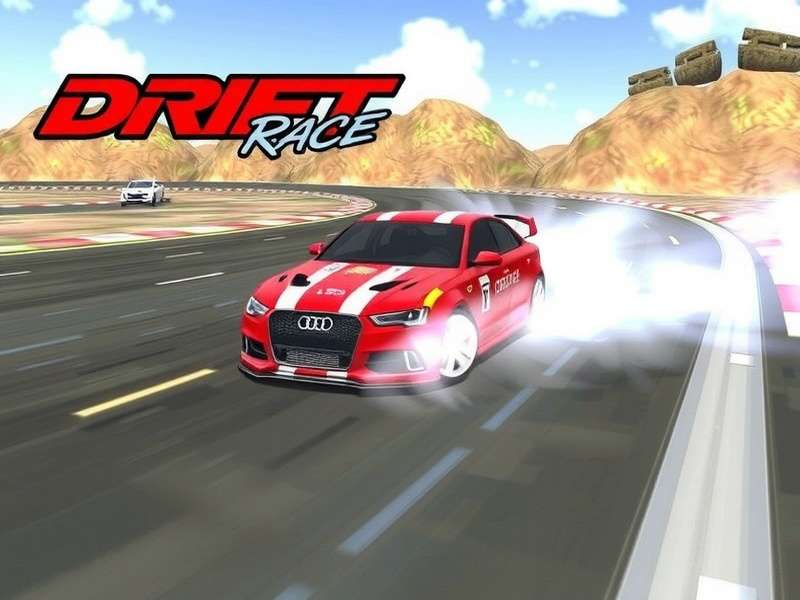 Drift Race in action with a car sliding around a corner