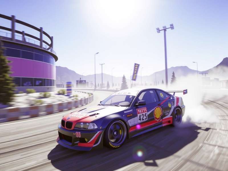 Formula Drift competition car in action with smoke from tires