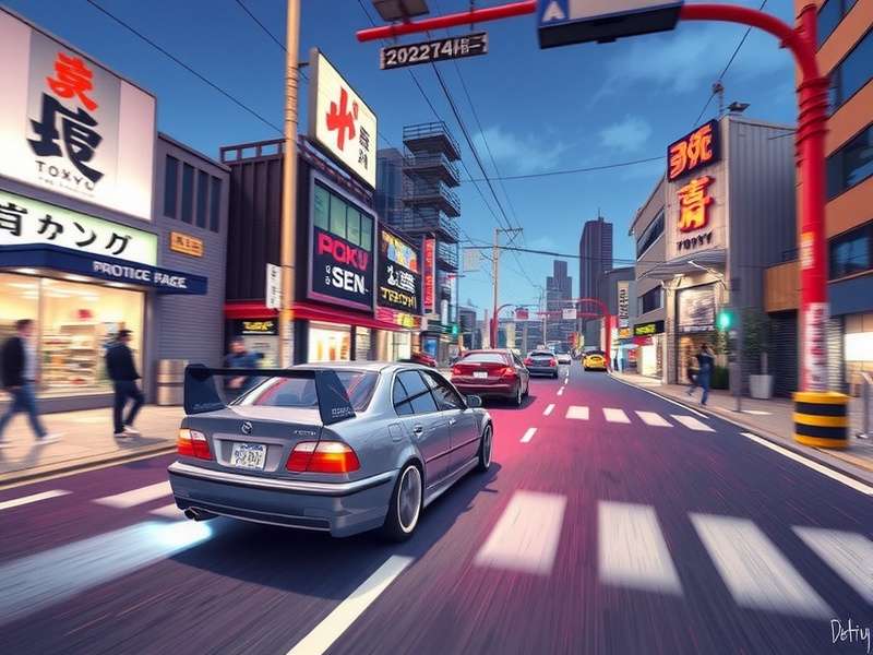 Tokyo Drifting gameplay screenshot showing a custom hovercar drifting through neon-lit cityscape