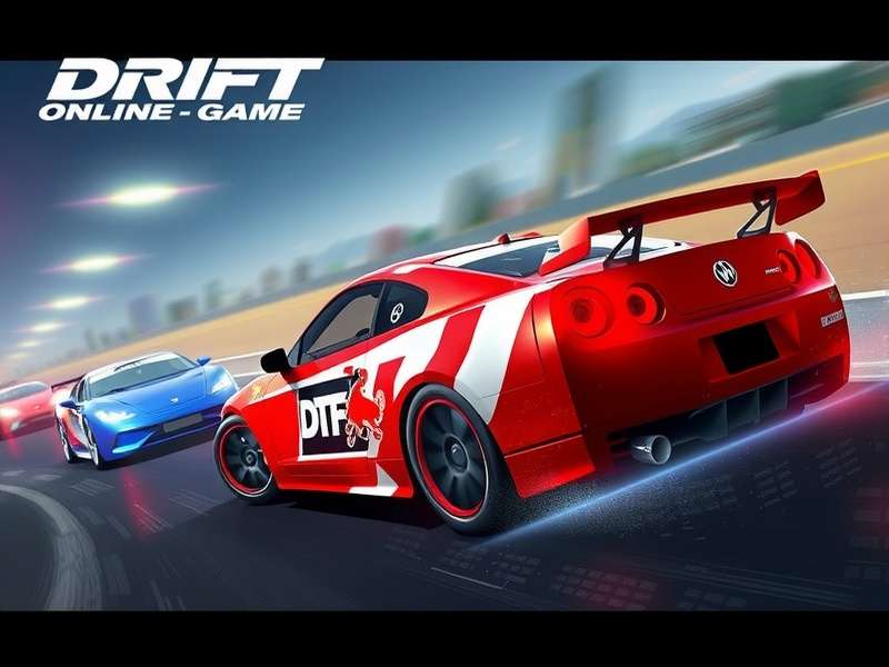 Drifting Lands gameplay screenshot showing a futuristic car drifting on a neon-lit track